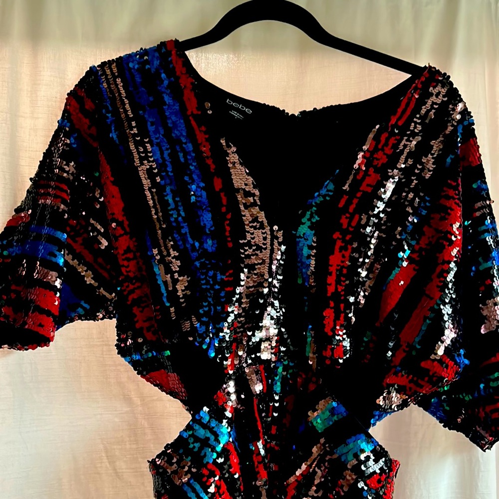 Bebe multi color sequins romper